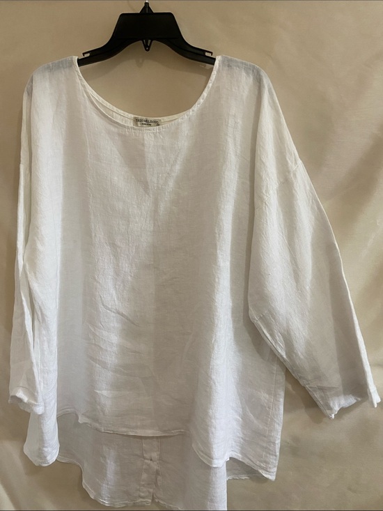 Terzo Millennio Tops - Women’s White Linen Scoop-Neck Tunic